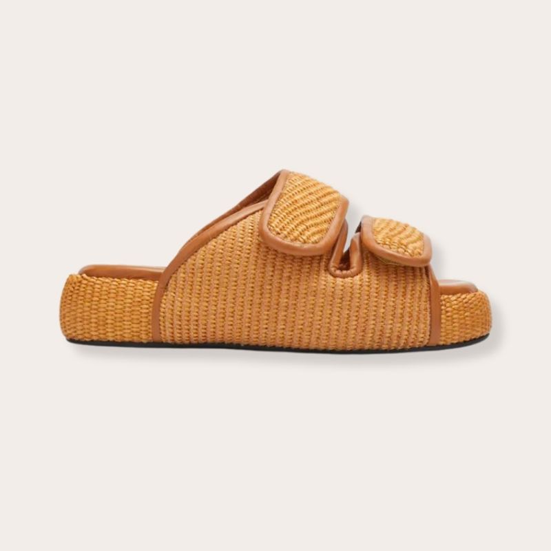 Raffia-Accented Slide Sandals