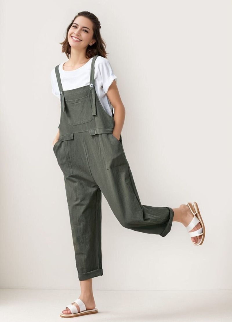 Linen Overalls With  T-Shirt