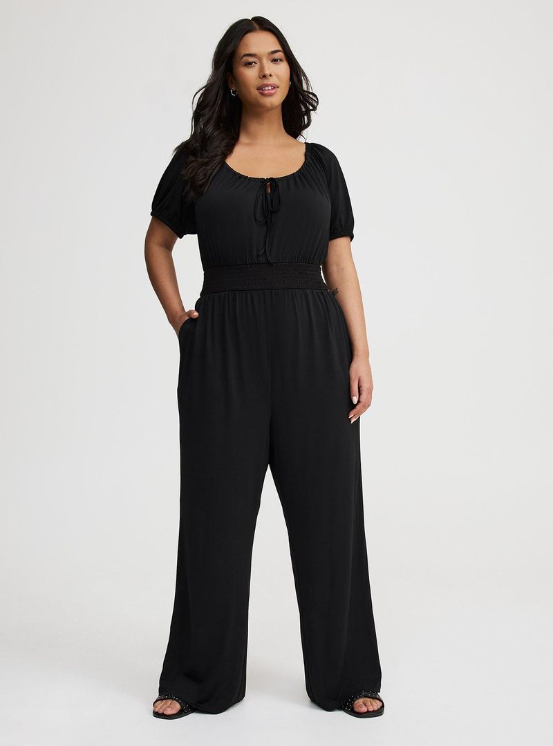 Square-Neck Jumpsuit with Puff Sleeves