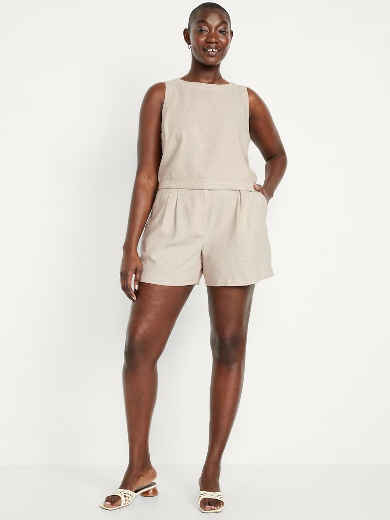 High-Waisted Linen Shorts