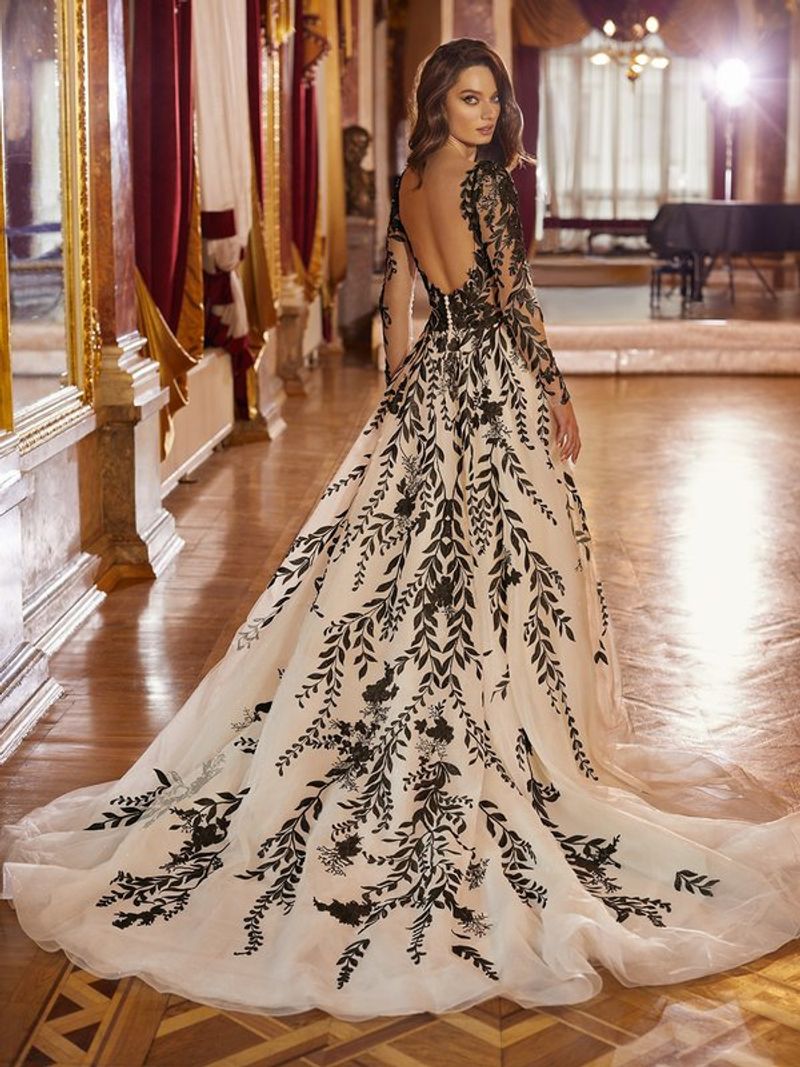 Dramatic Black Ball Gown With White Trim