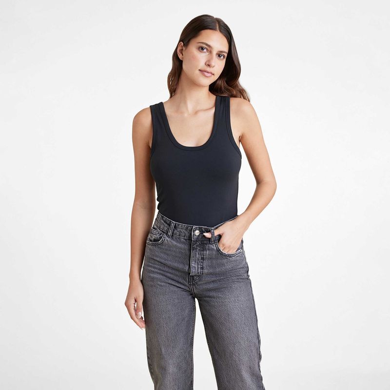 Black Ribbed Tank Bodysuit
