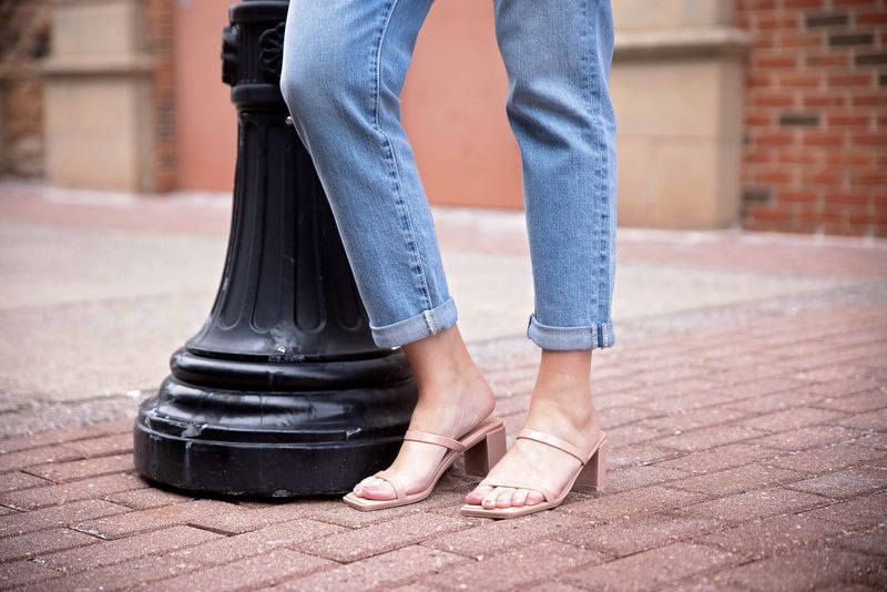 Boyfriend Jeans and Elegant Ankle Strap Heels