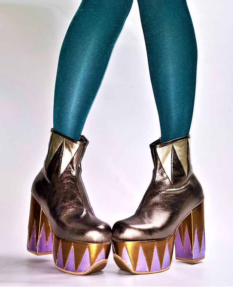 Purple Tights with Gold Ankle Boots