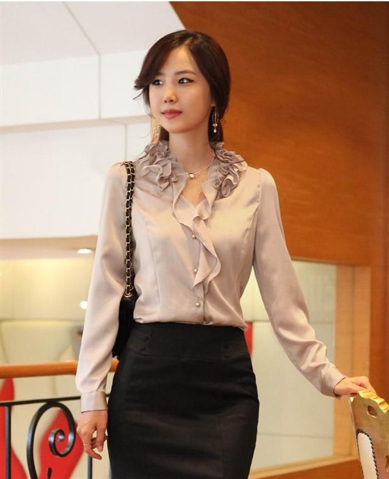 Ruffled Blouse and Pencil Skirt
