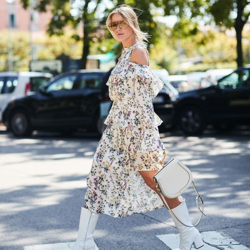 White Ankle Boots with Floral Dress