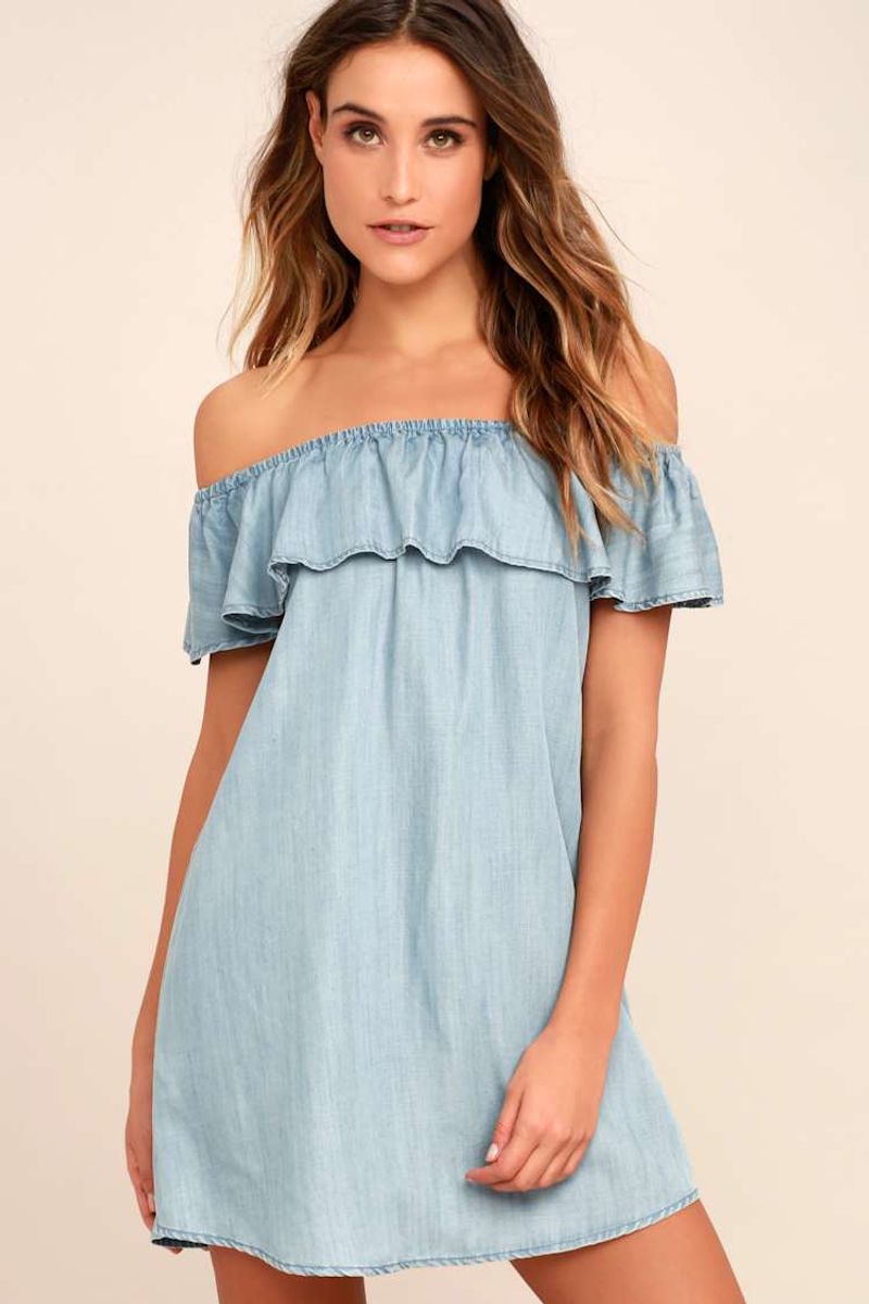Off-Shoulder Chambray Dress