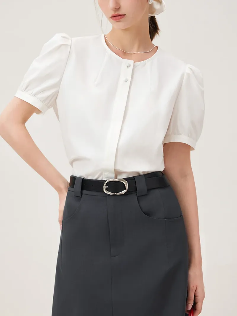 Puff-Sleeve Cotton Blouse