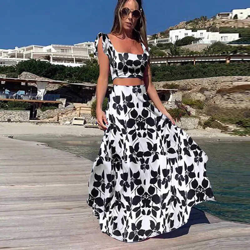 Floral Crop Top & Maxi Skirt Combo