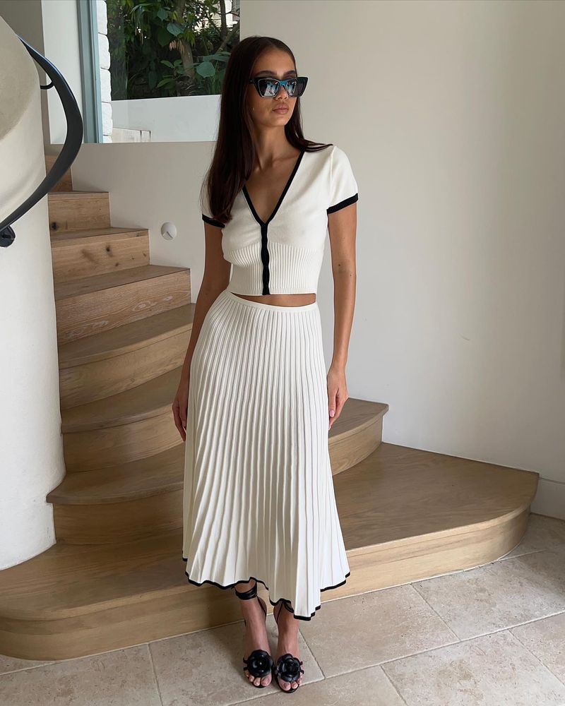 Knit Top and Pleated Skirt