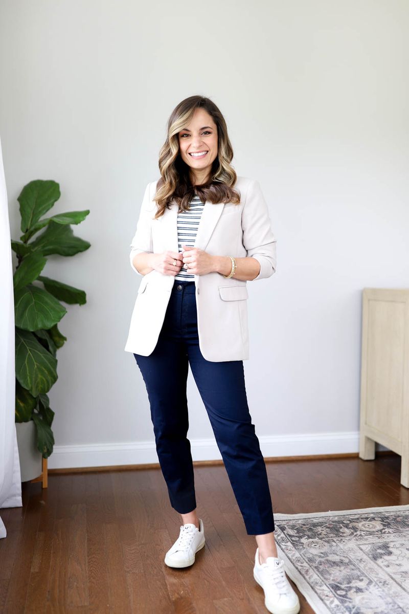Classic White Sneakers with Tailored Pants