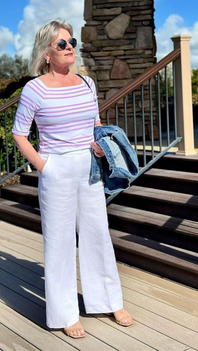 Cropped Linen Trousers with Striped Boat-Neck Top