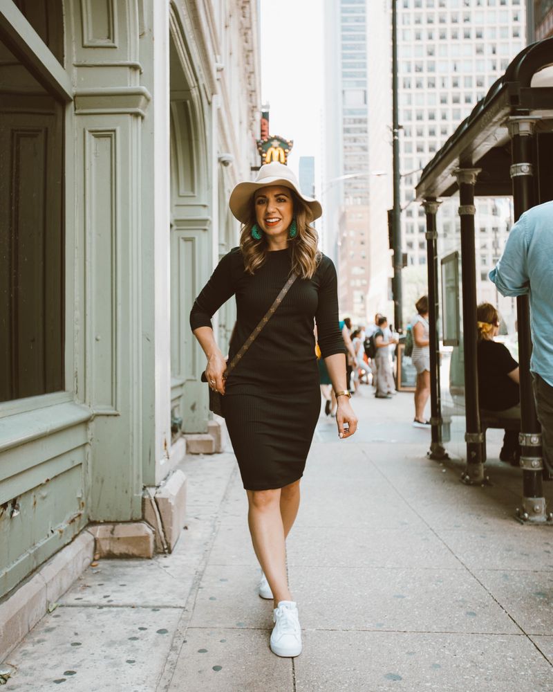 Knit Dress with Running-Style Sneakers