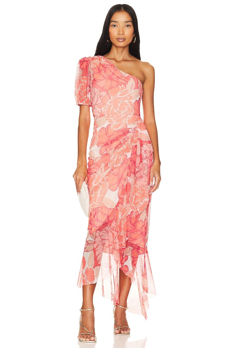 Coral Ruffle One-Shoulder