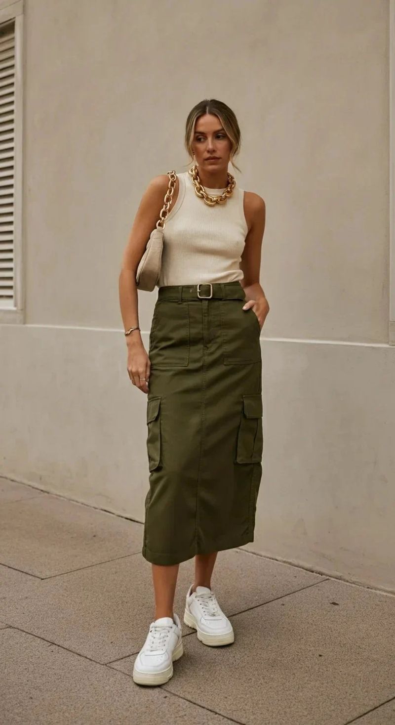 Cargo Skirt + Ribbed Tank Utility Chic