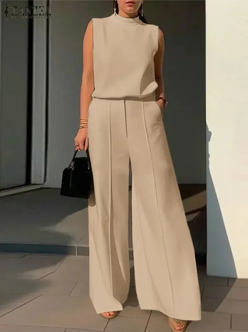 Sleeveless Blouse and Wide-Leg Pants