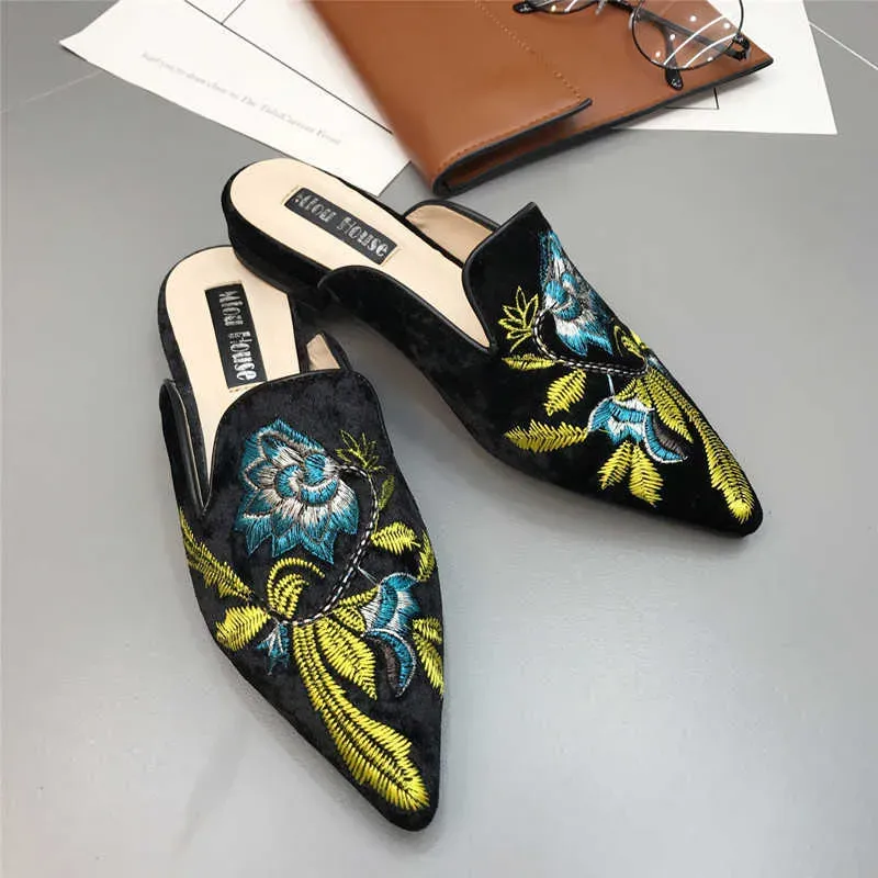 Velvet Embroidered Slippers