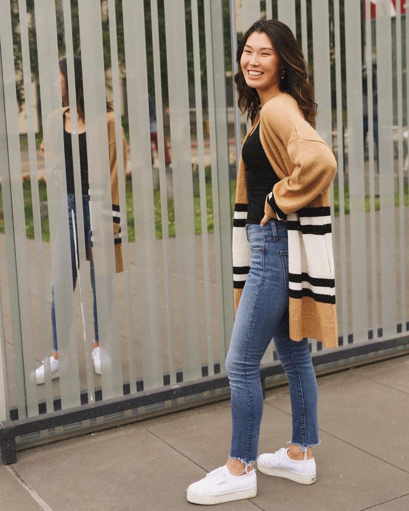 Cardigan and Tee with Platform Sneakers