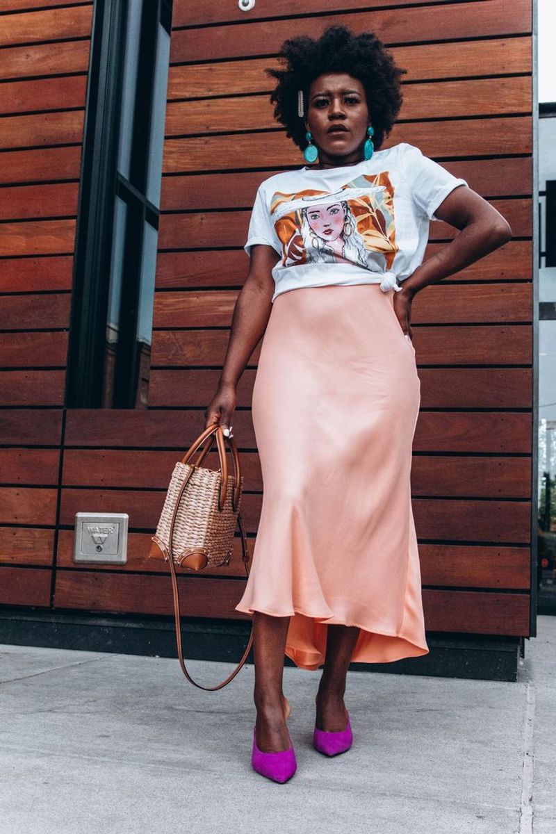 Satin Midi Skirt & Graphic Tank