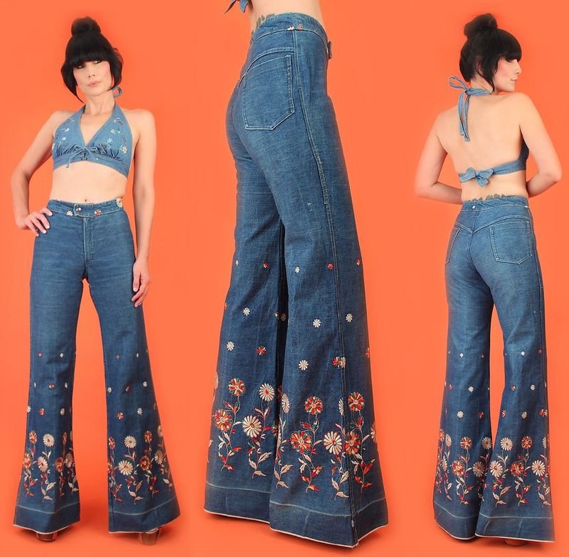 Embroidered Denim Bell-Bottoms