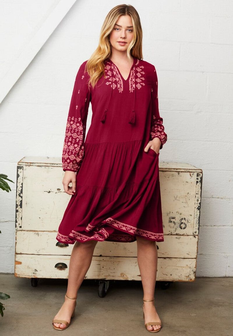 Silk Jacquard Peasant Dress