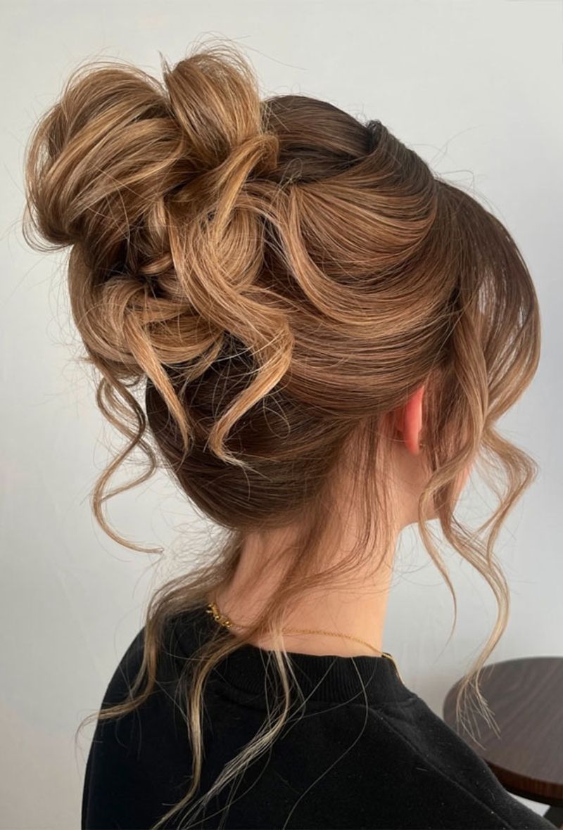 Curly Topknot with Tendrils