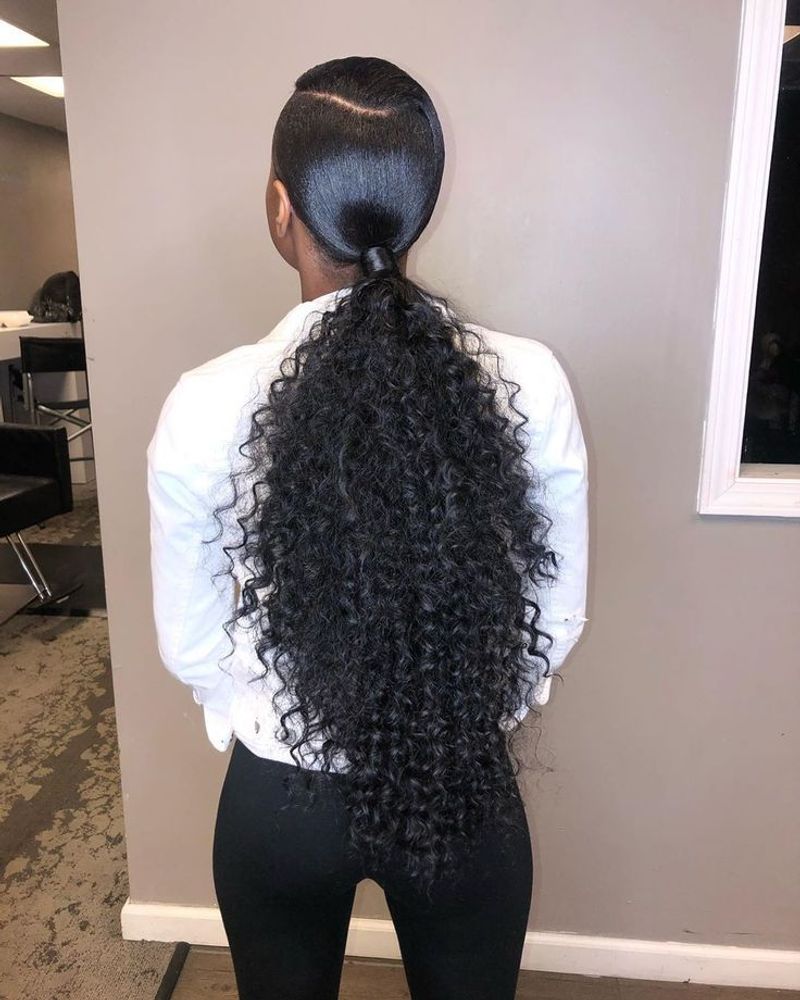 Slicked-Back Curly Ponytail