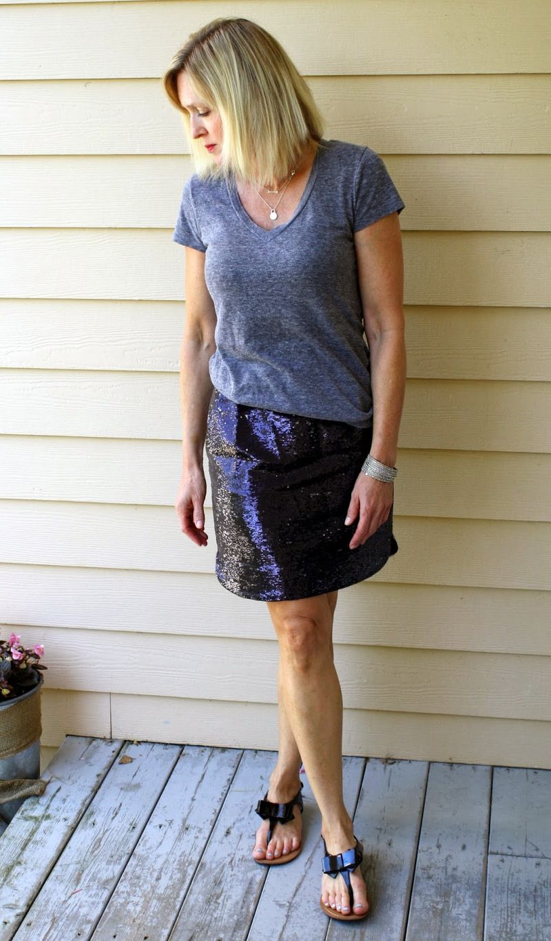 Sequin Skirt + Basic T-shirt Daytime Sparkle
