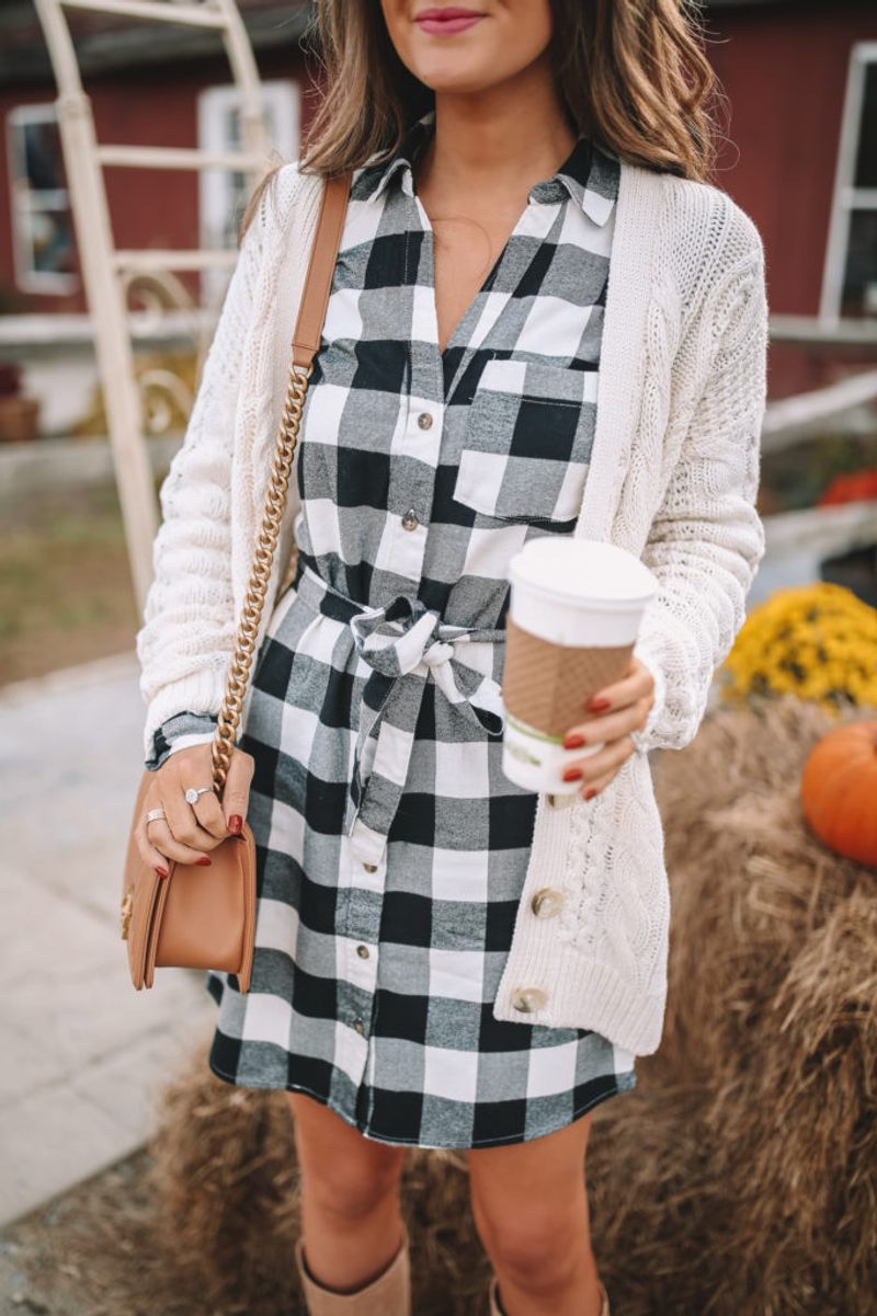 Flannel Shirt Dress With Boots