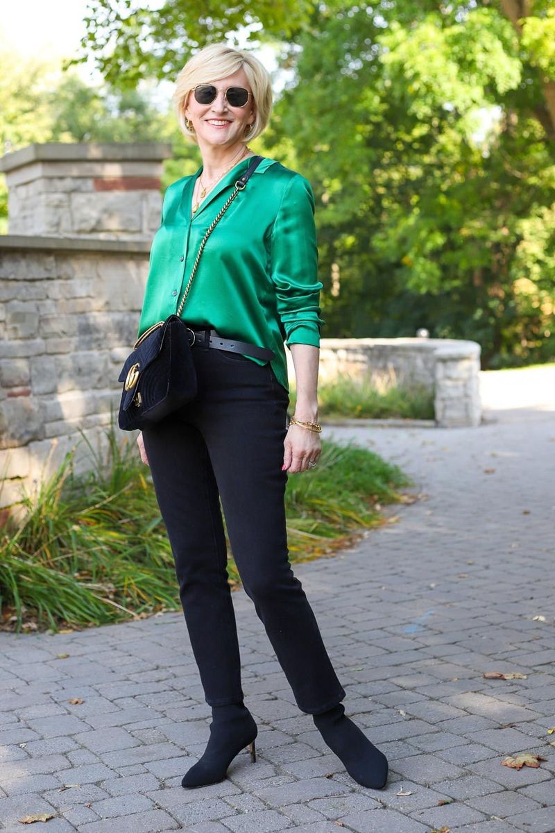 Silky Blouse with Textured Trousers