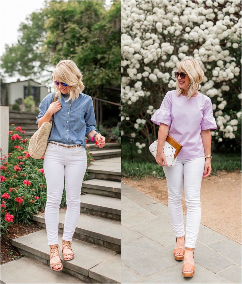 Crisp Button-Down Shirt with White Jeans