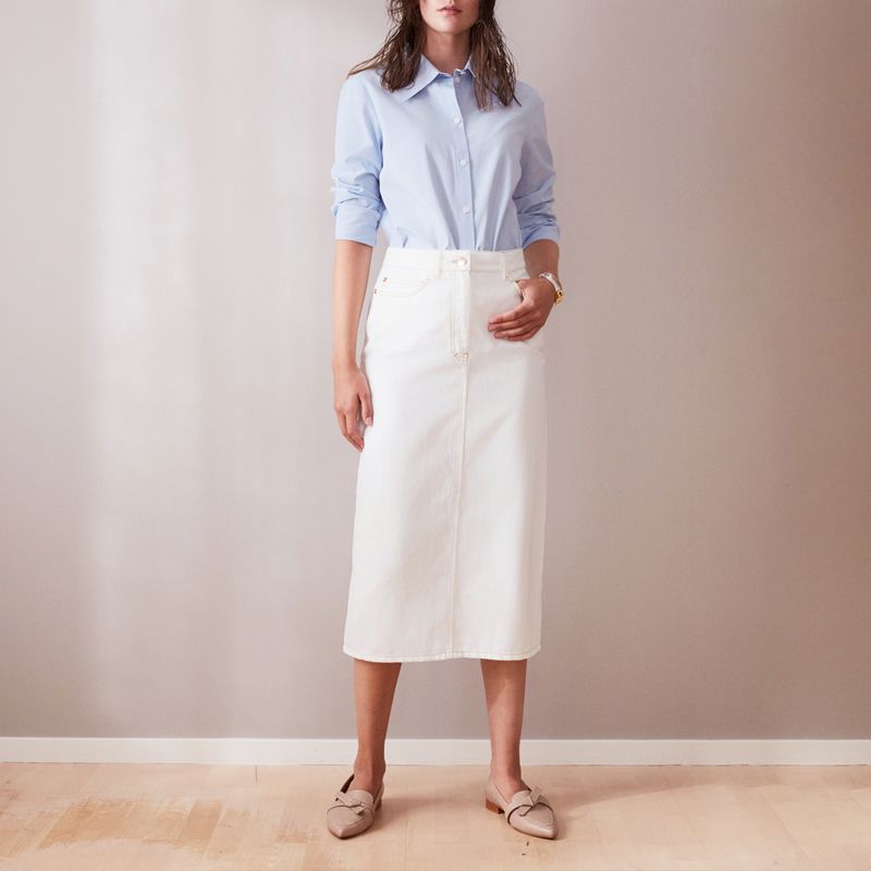 Midi Skirt & Crisp Button-Down