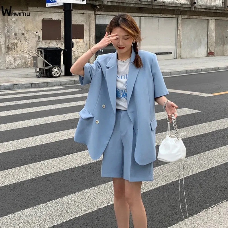 Pastel Cotton Blazer and Shorts