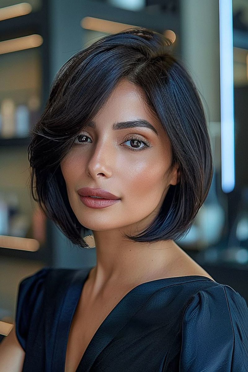 Sleek Bob With Deep Side Part