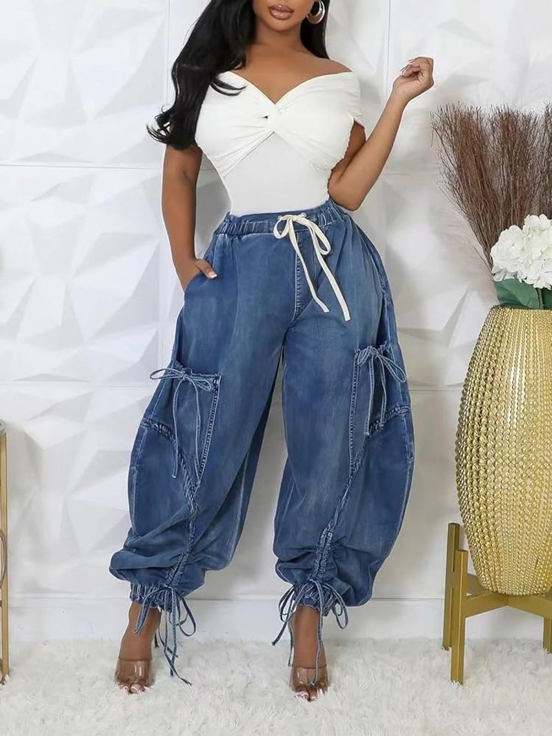 Drawstring Denim Barrels