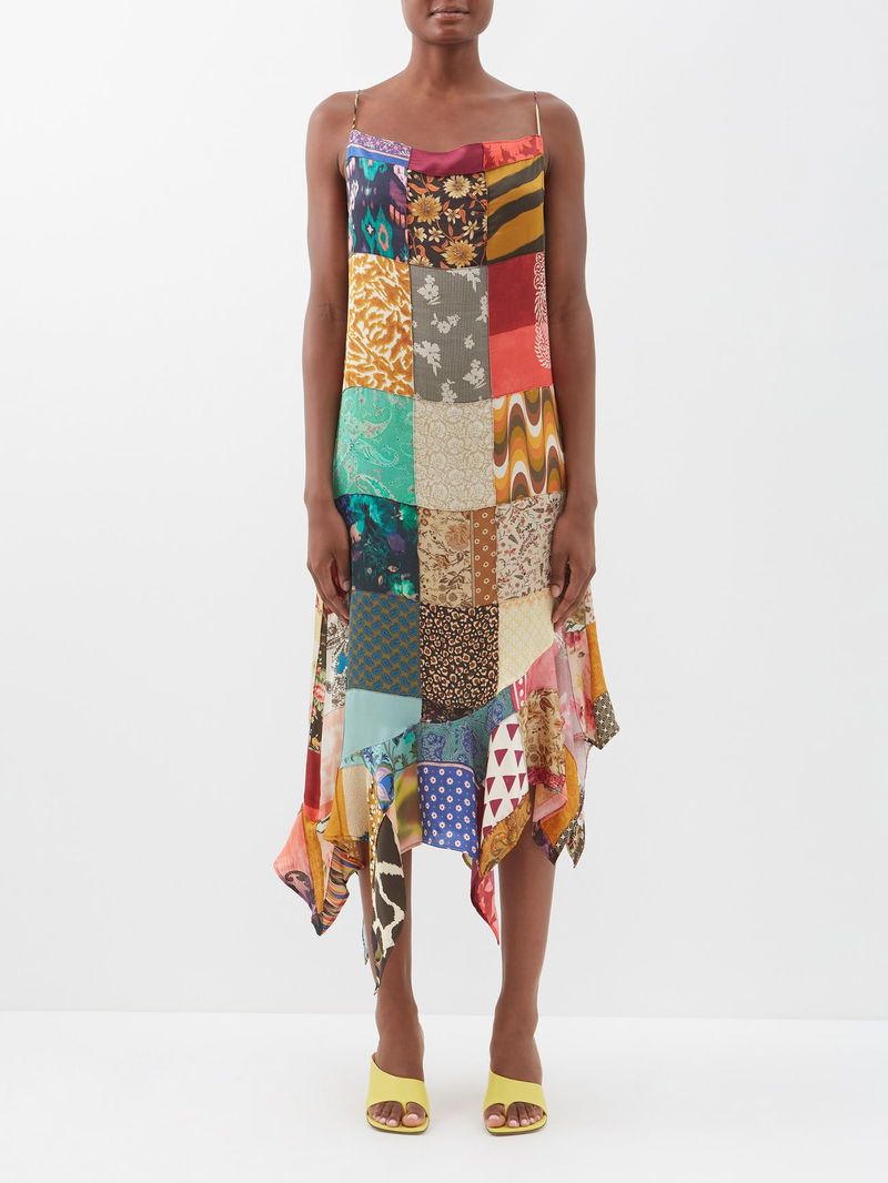Handkerchief-Hem Patchwork Dress