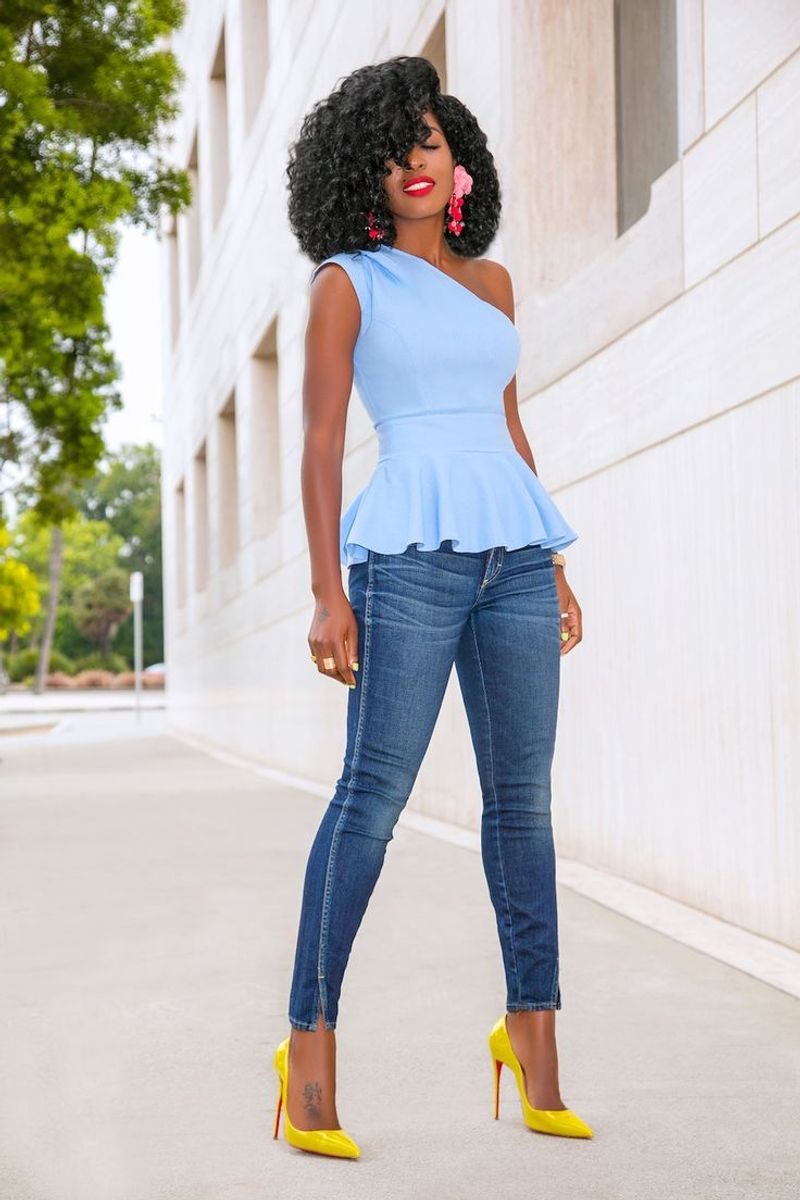 Peplum Top with Cropped Denim
