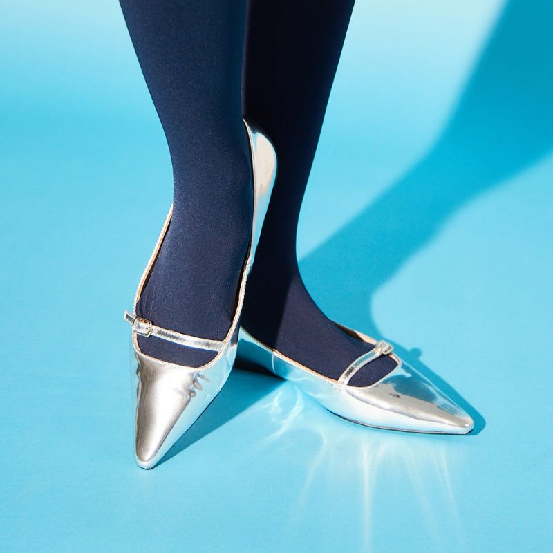 Blue Tights with Silver Ballet Flats