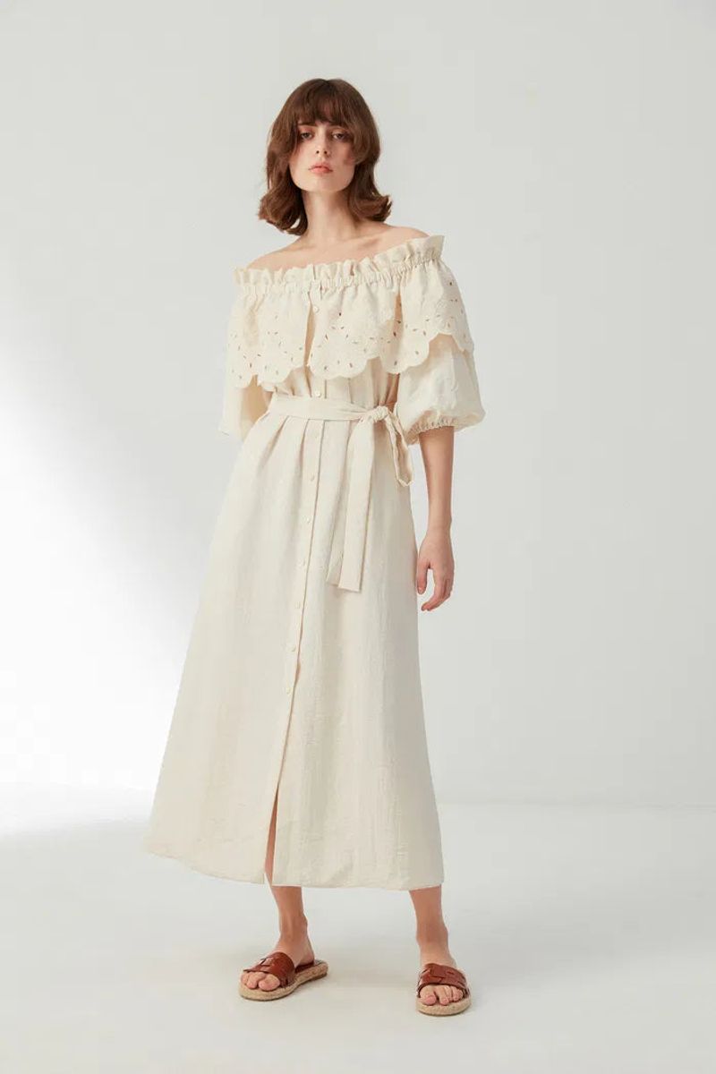 Off-Shoulder Linen Blend Dress
