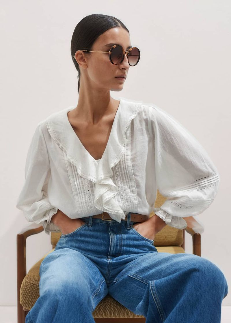 Tie-Sleeve Cotton Voile Blouse