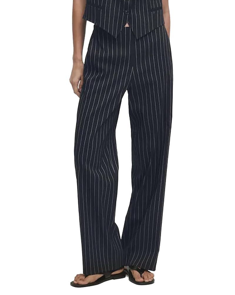 Pinstriped Linen Business Casual Pants