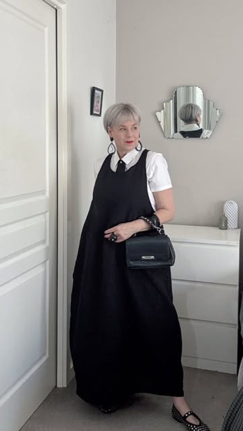 Linen Pinafore Dress Over T-Shirt