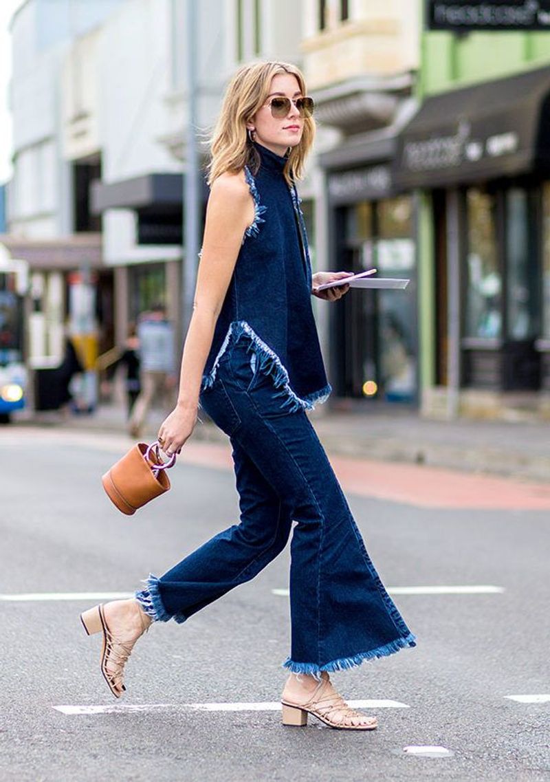 Wide-Leg Denim with Block Heels