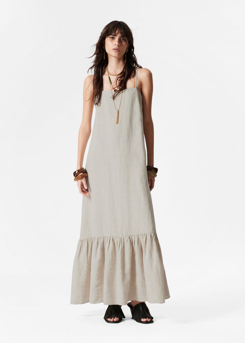 Stone Gray Maxi Dress with Layered Necklaces
