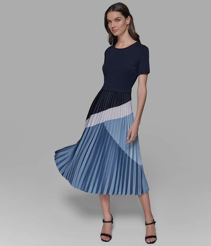 Pleated Midi with Color Blocking