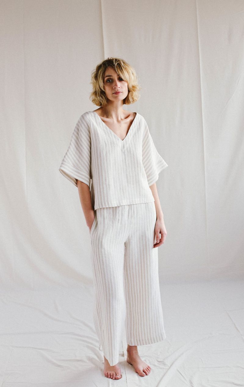 Cropped Linen Pants With Oversized Blouse