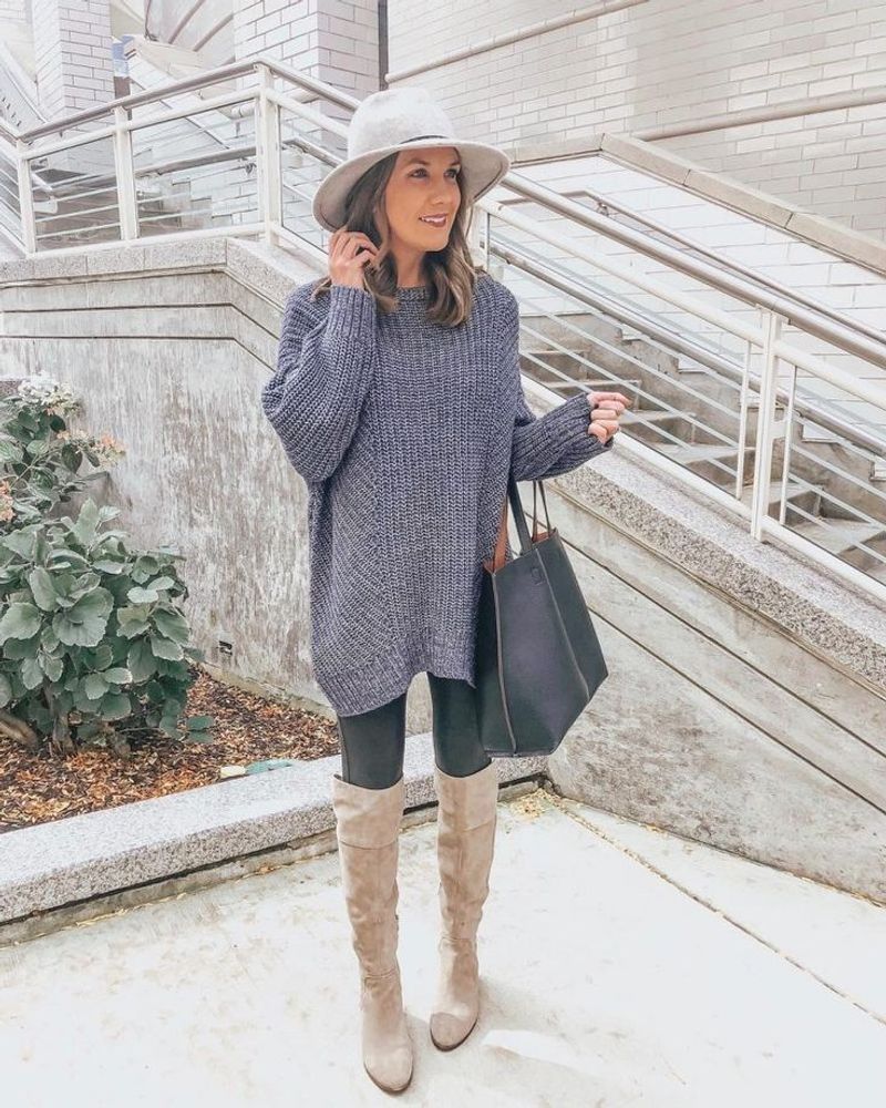 Chunky Sweater + Leggings + Knee-High Boots