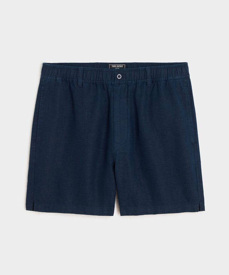 Pleated Navy Linen Shorts