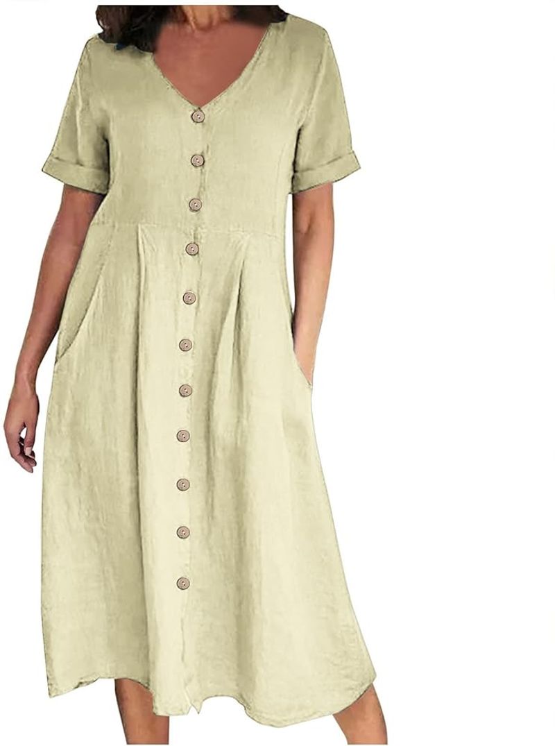 Button-Front Midi Dress Versatility