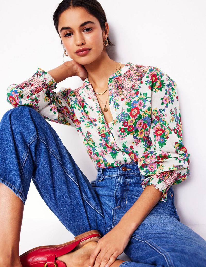 Smocked Top with Relaxed Jeans